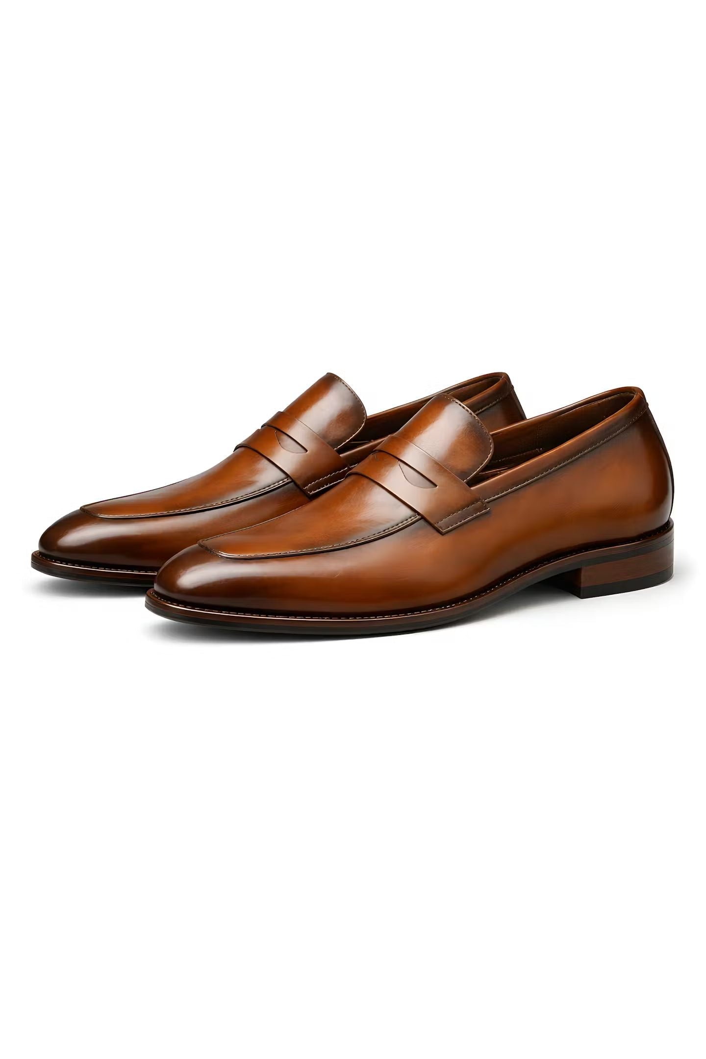 Charlie Men's Tan Penny Loafers | Slip-On | Slip-On Dress Shoes with Saddle Strap
