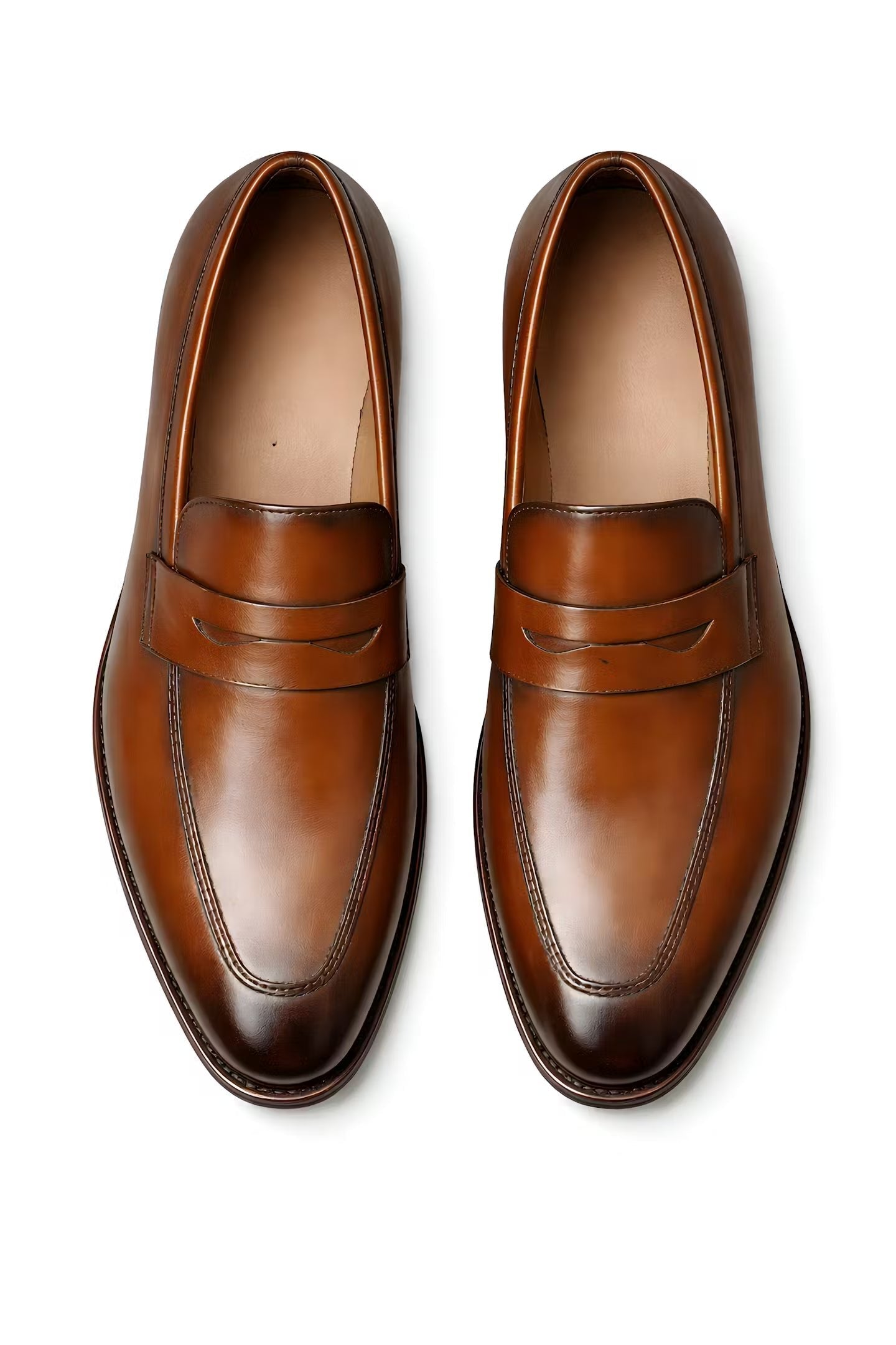 Charlie Men's Tan Penny Loafers | Slip-On | Slip-On Dress Shoes with Saddle Strap