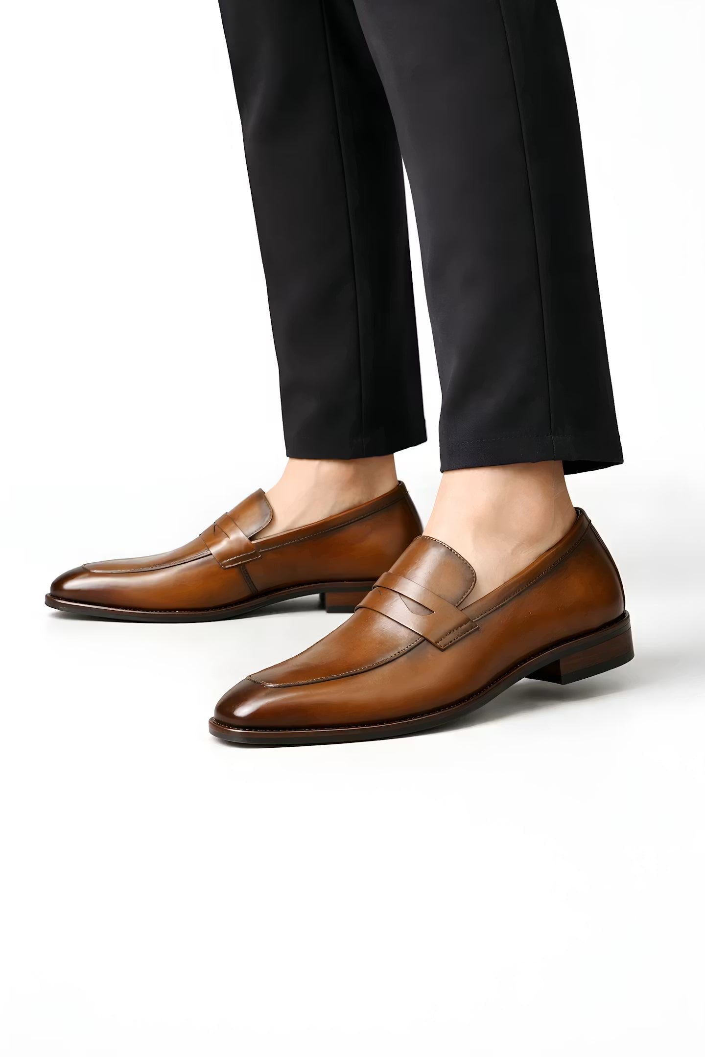 Charlie Men's Tan Penny Loafers | Slip-On | Slip-On Dress Shoes with Saddle Strap
