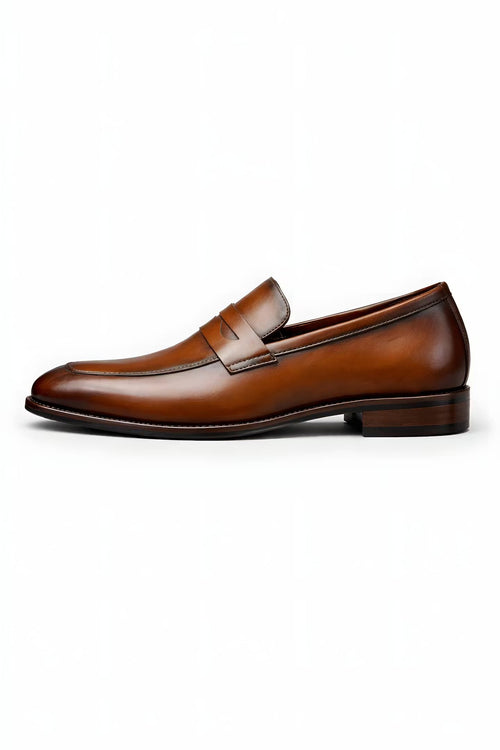 Charlie Men's Tan Penny Loafers | Slip-On | Slip-On Dress Shoes with Saddle Strap