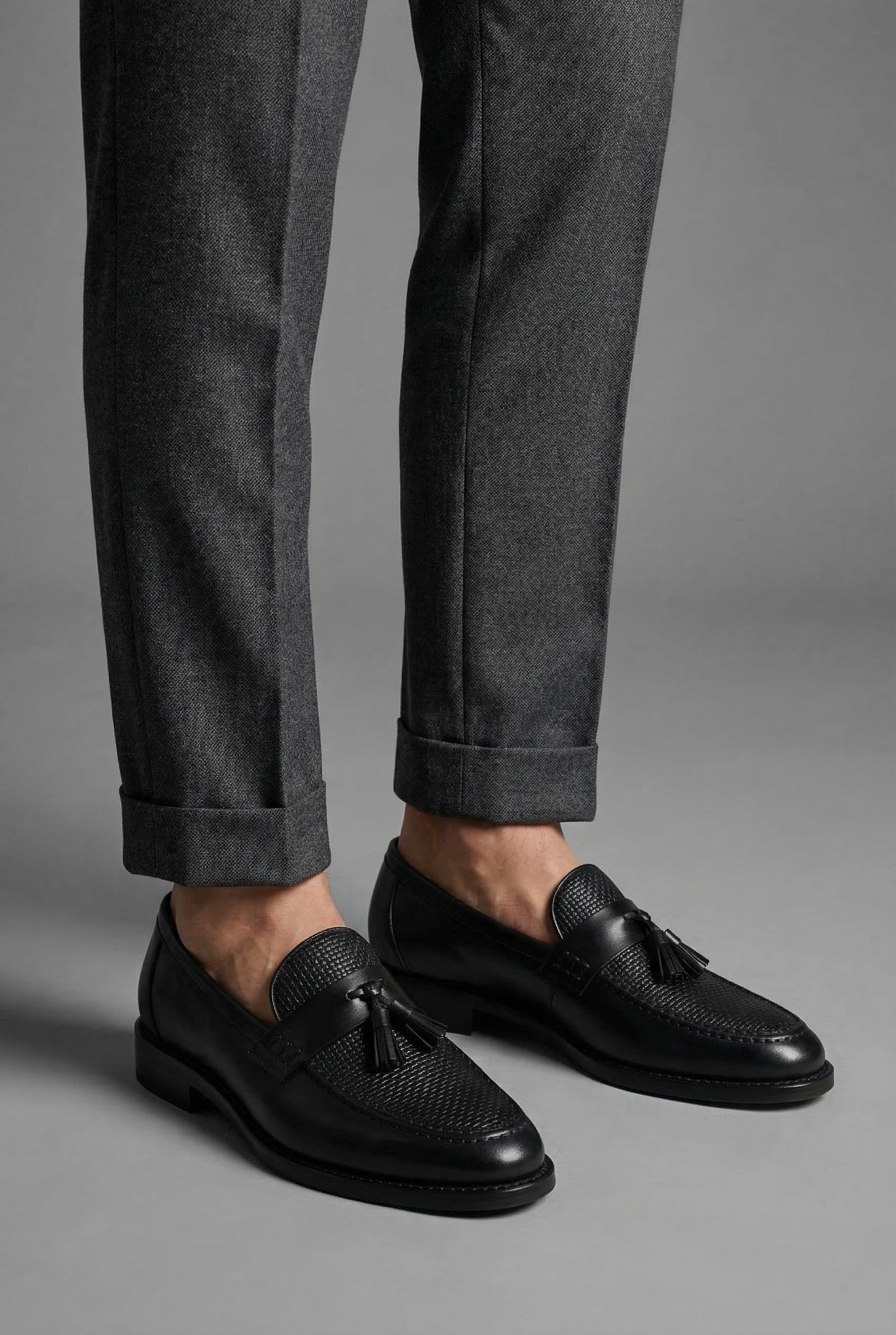 Freddie | Smart Formal Loafers | Men's Black Woven Tassel Slip-On Shoes · Faylori