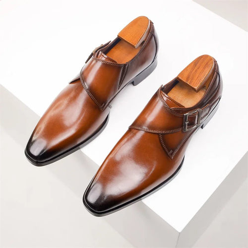 Harry | Men's Formal Shoes | Tan Single Monk Strap Dress Shoes with Buckle · Faylori