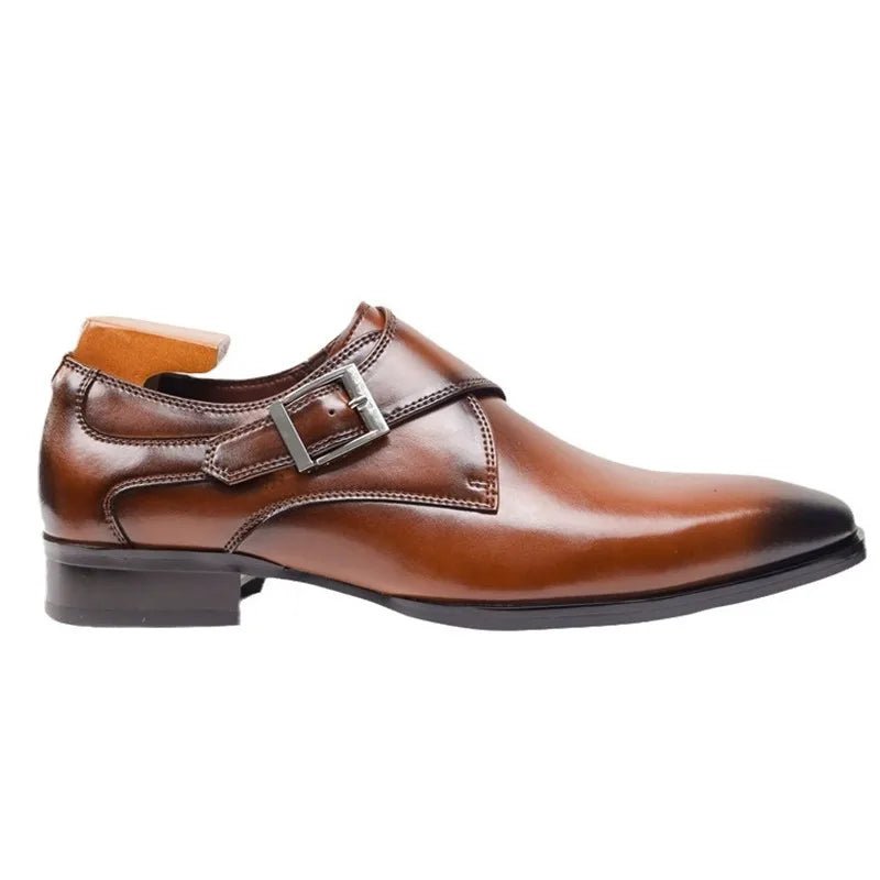 Harry | Men's Formal Shoes | Tan Single Monk Strap Dress Shoes with Buckle · Faylori