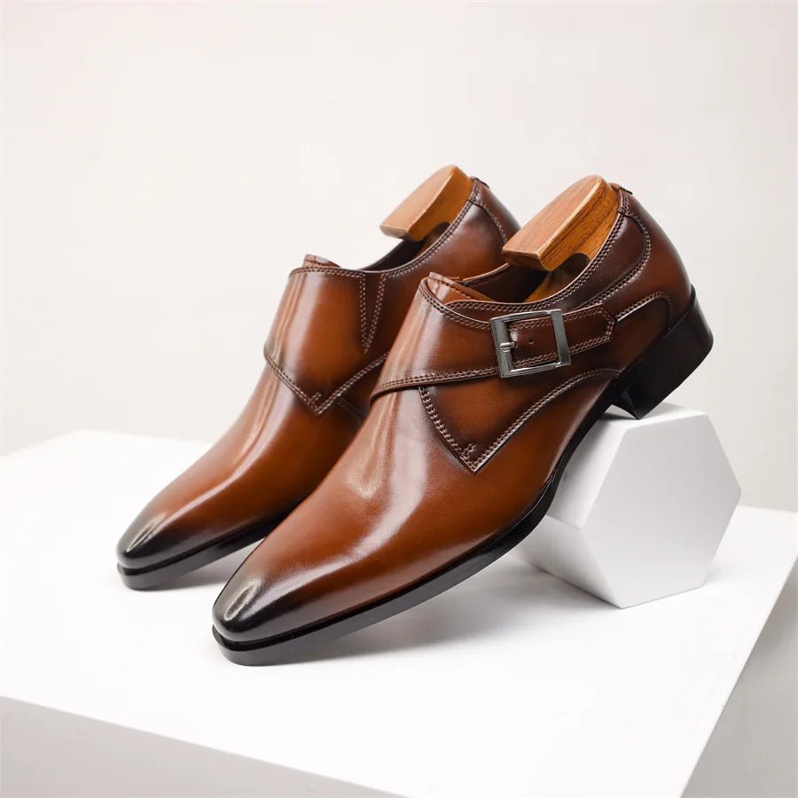 Harry | Men's Formal Shoes | Tan Single Monk Strap Dress Shoes with Buckle · Faylori