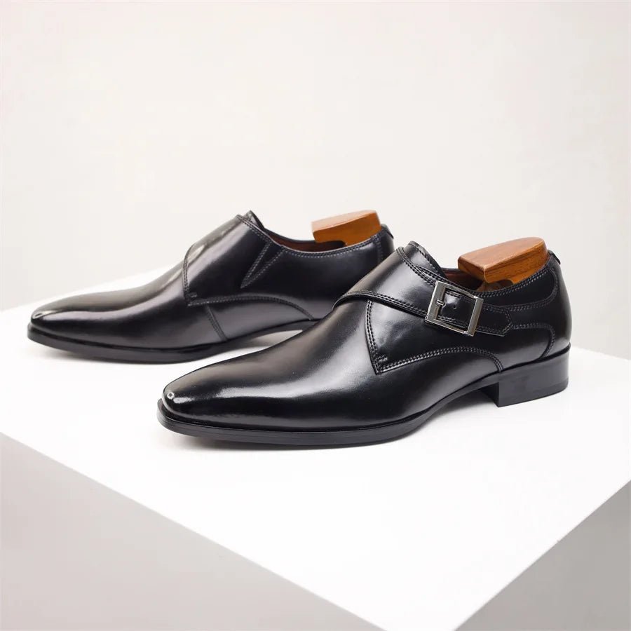 Harry | Men's Formal Shoes | Tan Single Monk Strap Dress Shoes with Buckle · Faylori