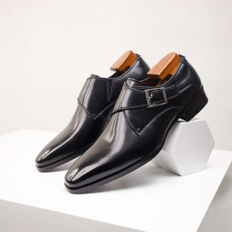 Harry | Men's Formal Shoes | Tan Single Monk Strap Dress Shoes with Buckle · Faylori