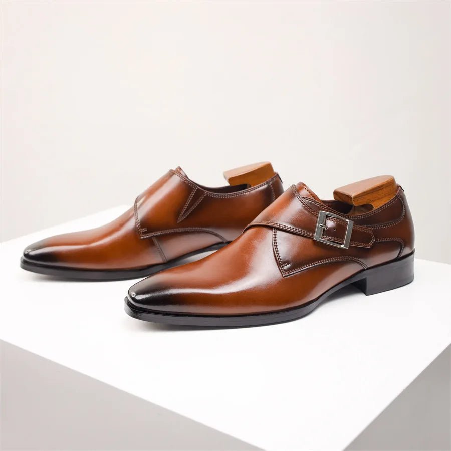 Harry | Men's Formal Shoes | Tan Single Monk Strap Dress Shoes with Buckle · Faylori