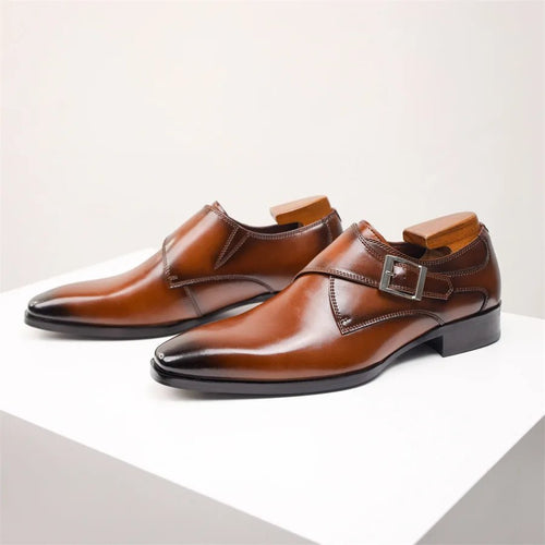 Harry | Men's Formal Shoes | Tan Single Monk Strap Dress Shoes with Buckle · Faylori