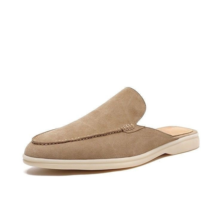 Men's Backless Loafer Slip-On Mules | Black Open-Back Summer Shoes with White Sole