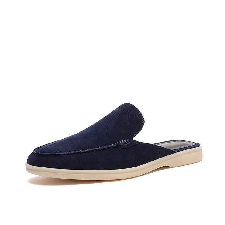Men's Backless Loafer Slip-On Mules | Black Open-Back Summer Shoes with White Sole