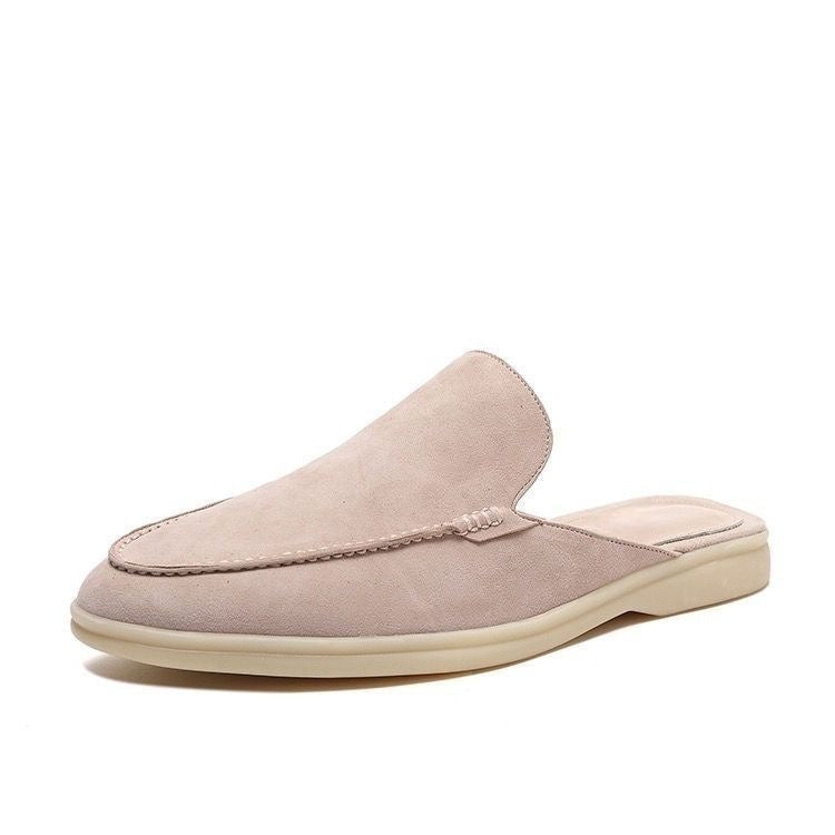 Men's Backless Loafer Slip-On Mules | Black Open-Back Summer Shoes with White Sole