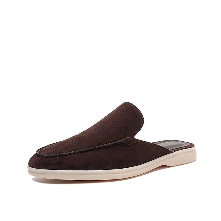 Men's Backless Loafer Slip-On Mules | Black Open-Back Summer Shoes with White Sole
