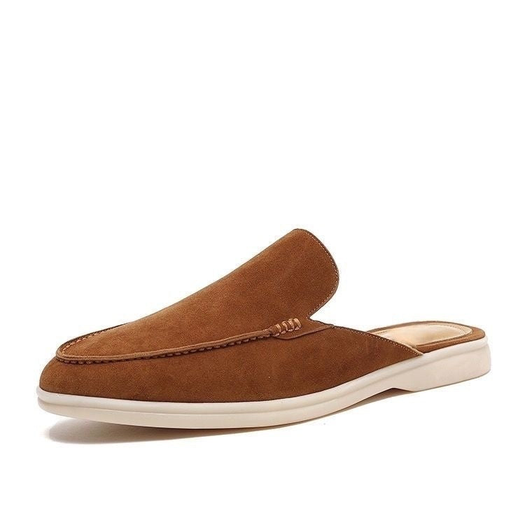 Men's Backless Loafer Slip-On Mules | Black Open-Back Summer Shoes with White Sole