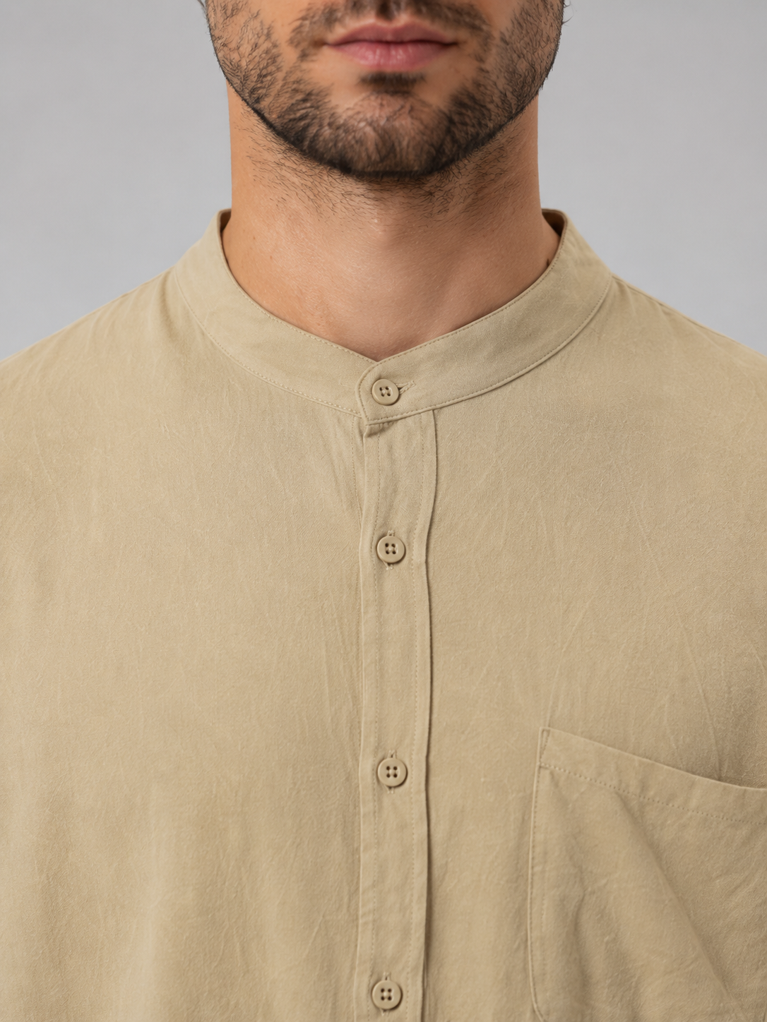 Men's Band-Collar Shirt Set | Chest Pocket · Faylori