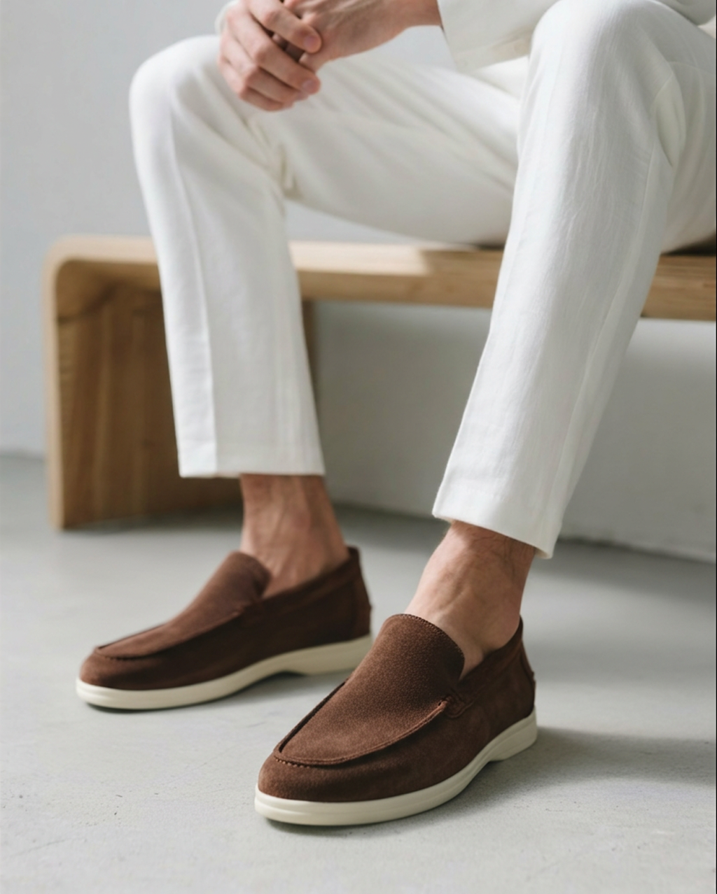 Men's Beige Slip-On Loafers | Shoes | Suede Moc-Toe Casual Slip-Ons · Faylori