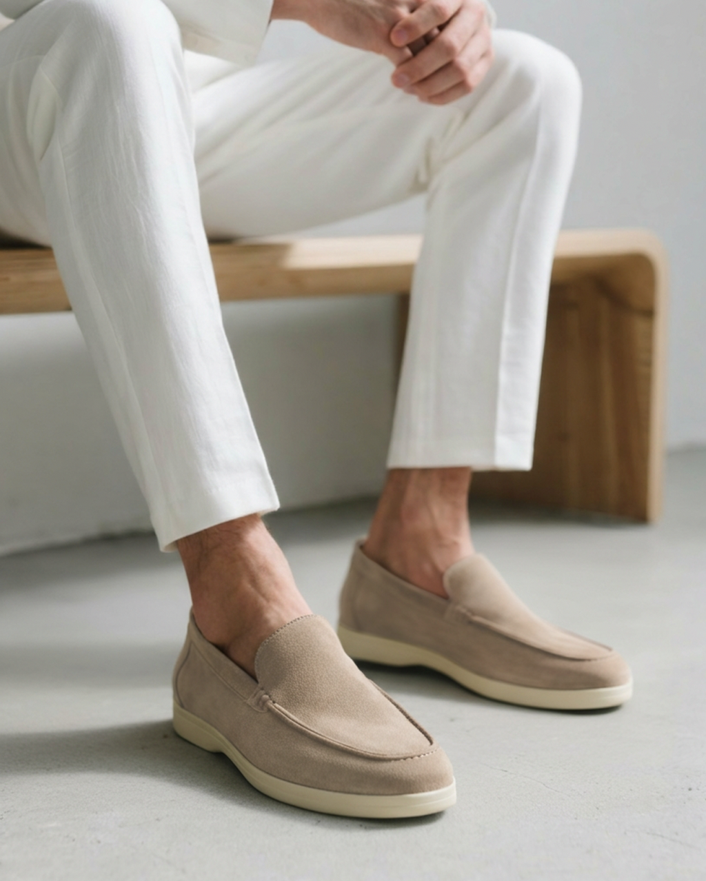 Men's Beige Slip-On Loafers | Shoes | Suede Moc-Toe Casual Slip-Ons · Faylori