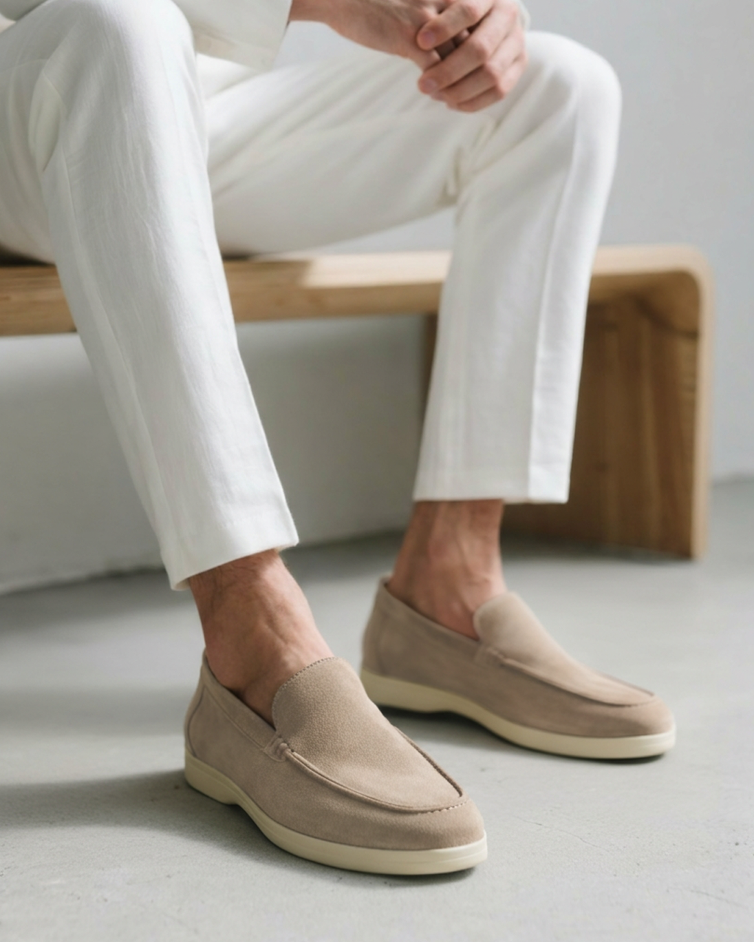 Men's Beige Slip-On Loafers | Shoes | Suede Moc-Toe Casual Slip-Ons · Faylori