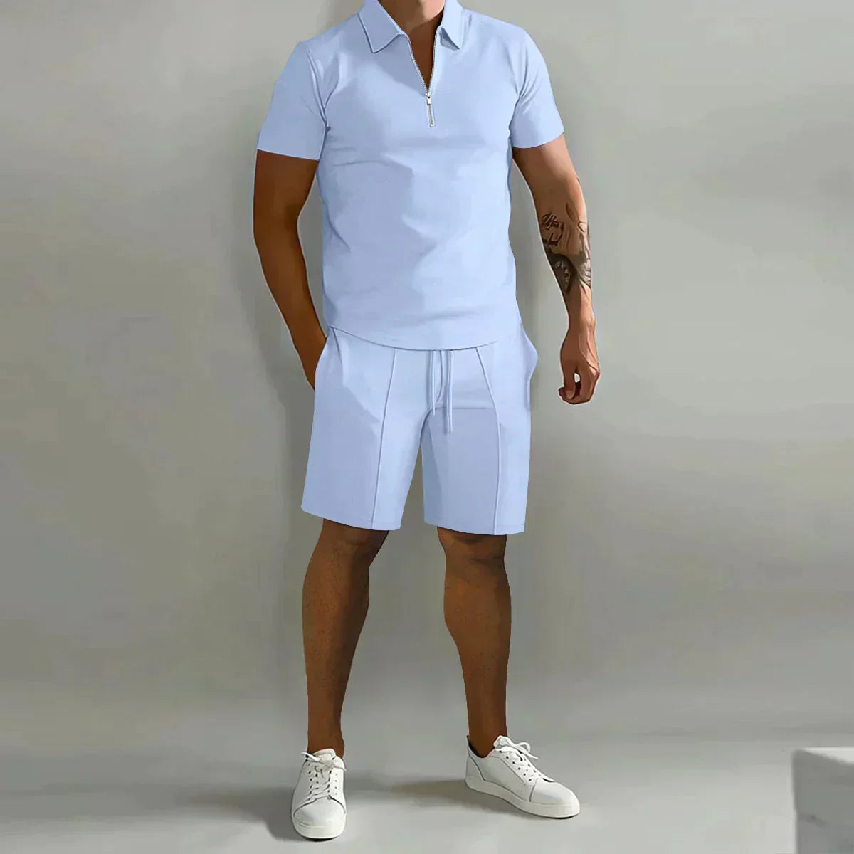 Men's Short-Sleeve Polo Shorts Set | Quarter-Zip · Faylori