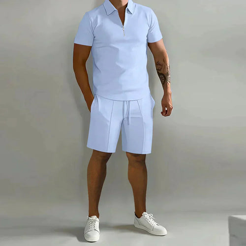 Men's Short-Sleeve Polo Shorts Set | Quarter-Zip · Faylori