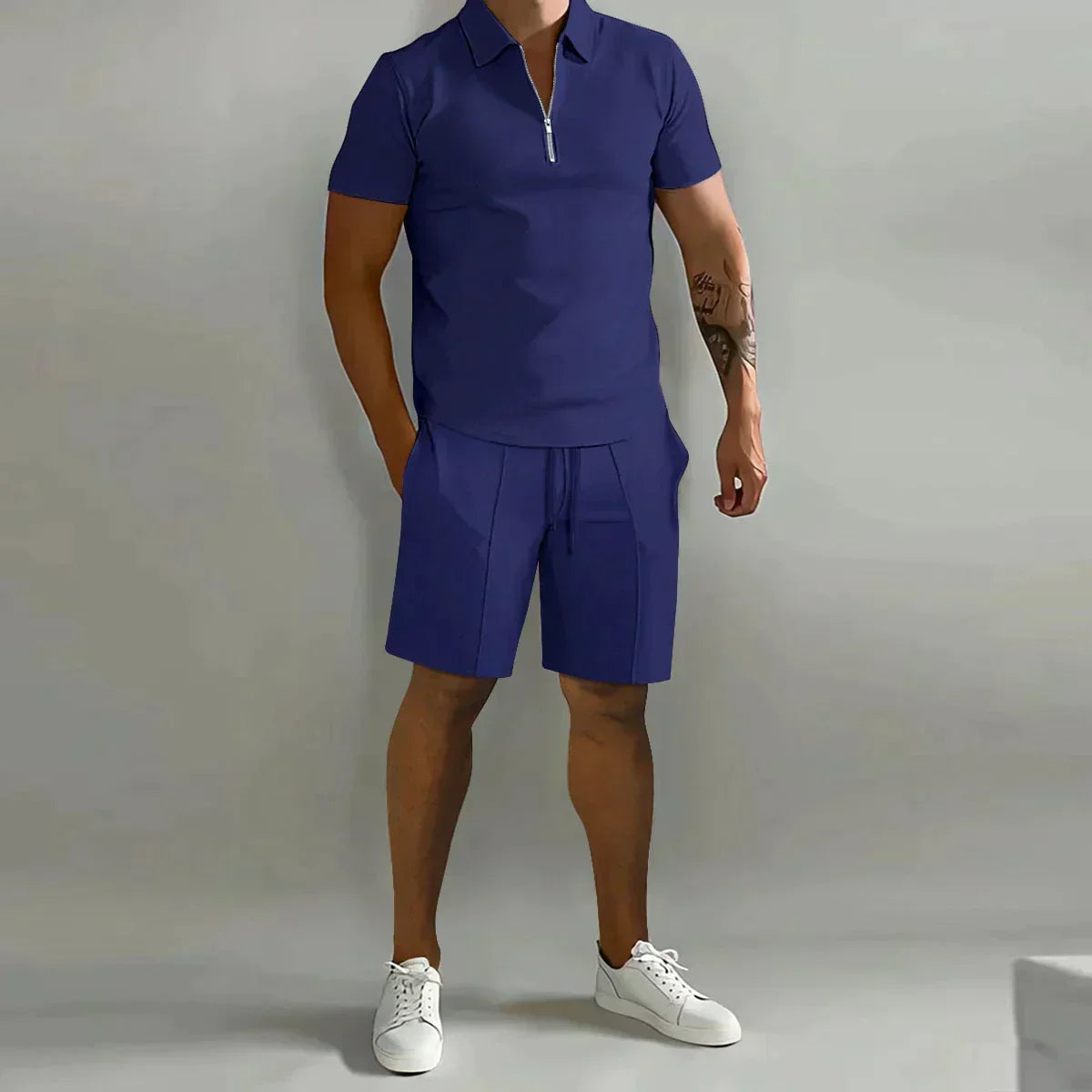 Men's Short-Sleeve Polo Shorts Set | Quarter-Zip · Faylori