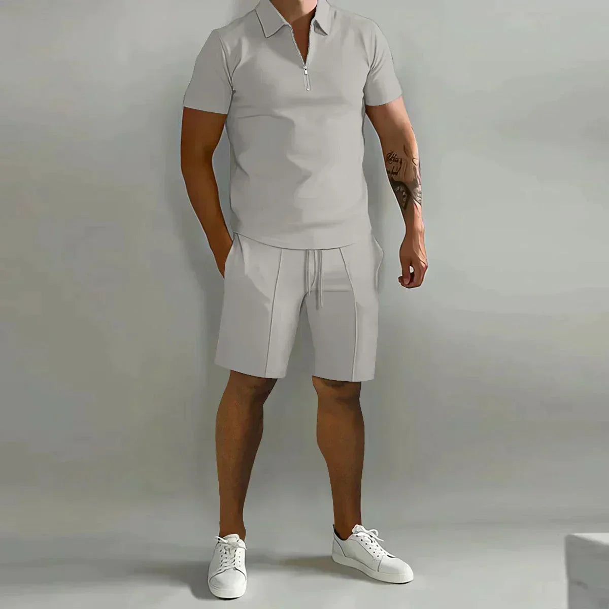Men's Short-Sleeve Polo Shorts Set | Quarter-Zip · Faylori