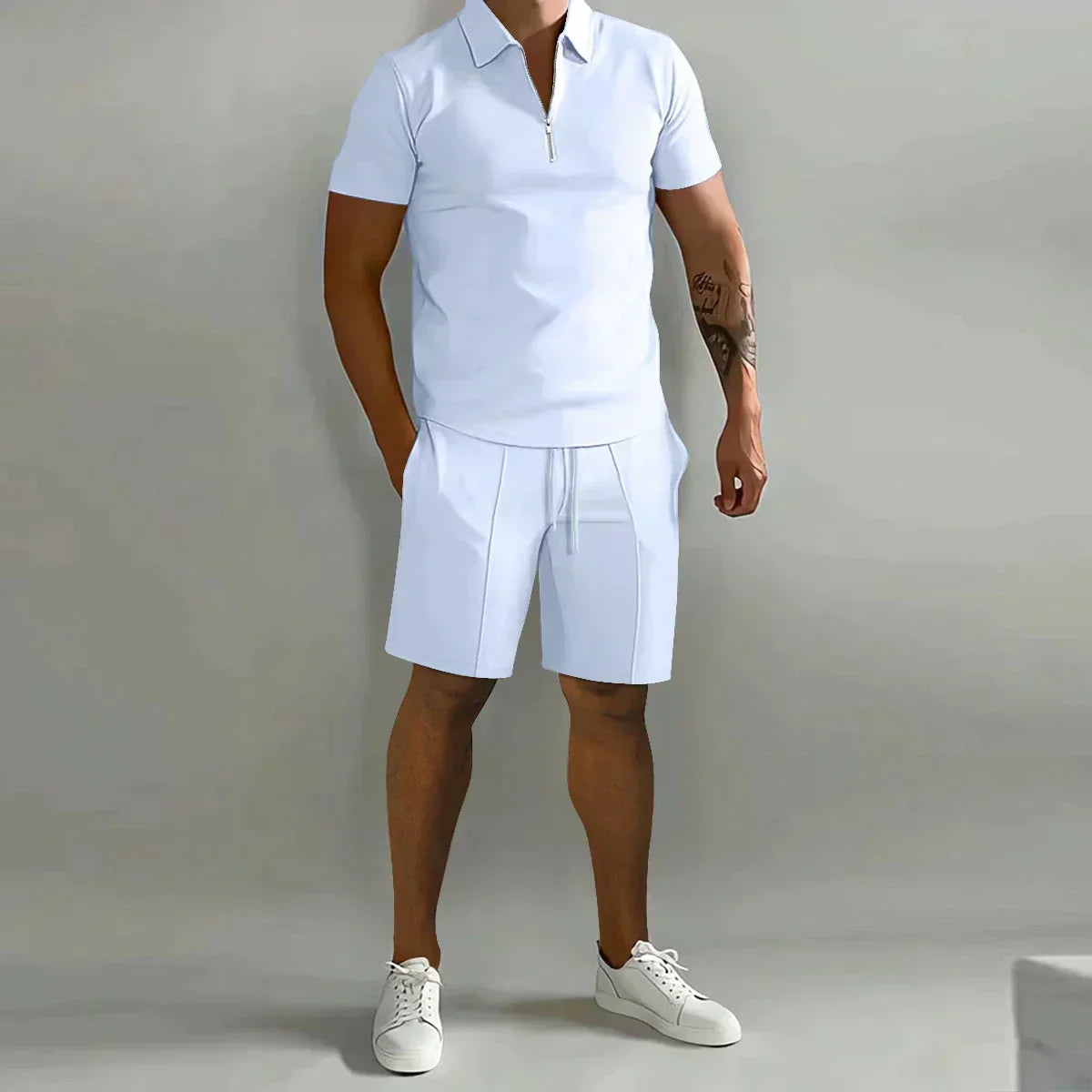 Men's Short-Sleeve Polo Shorts Set | Quarter-Zip · Faylori