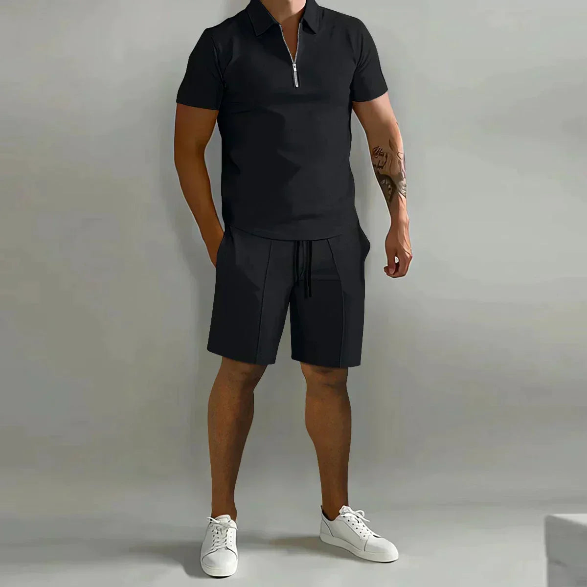 Men's Short-Sleeve Polo Shorts Set | Quarter-Zip · Faylori
