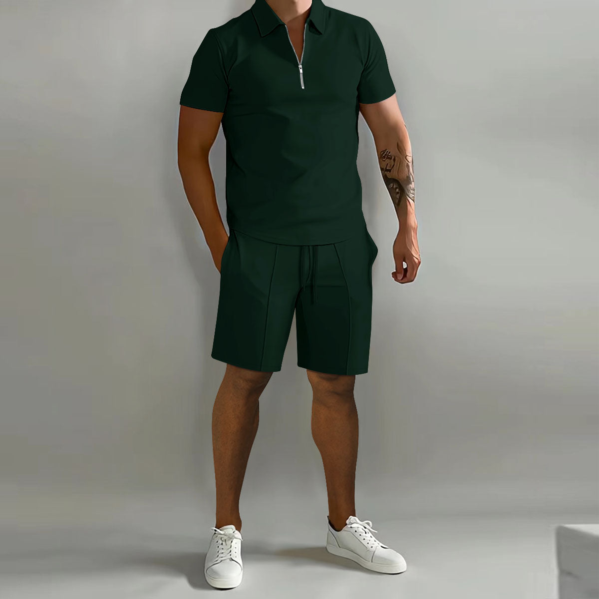 Men's Short-Sleeve Polo Shorts Set | Quarter-Zip · Faylori