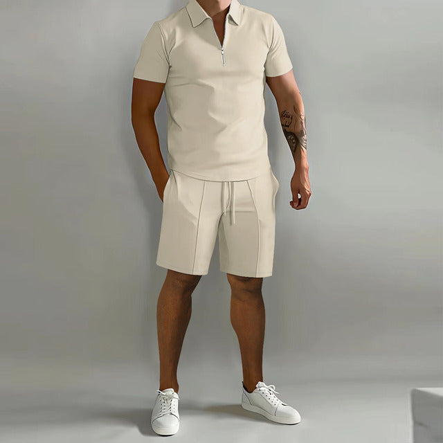Men's Short-Sleeve Polo Shorts Set | Quarter-Zip · Faylori