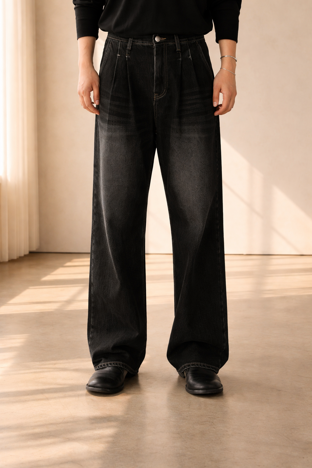 Men's Wide-Leg Jeans | Pleated Front · Faylori