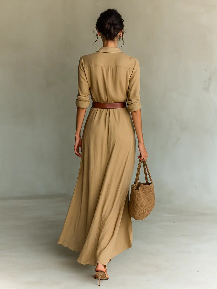 Sienna | Women's Collared Maxi Dress | Belted Waist · Faylori
