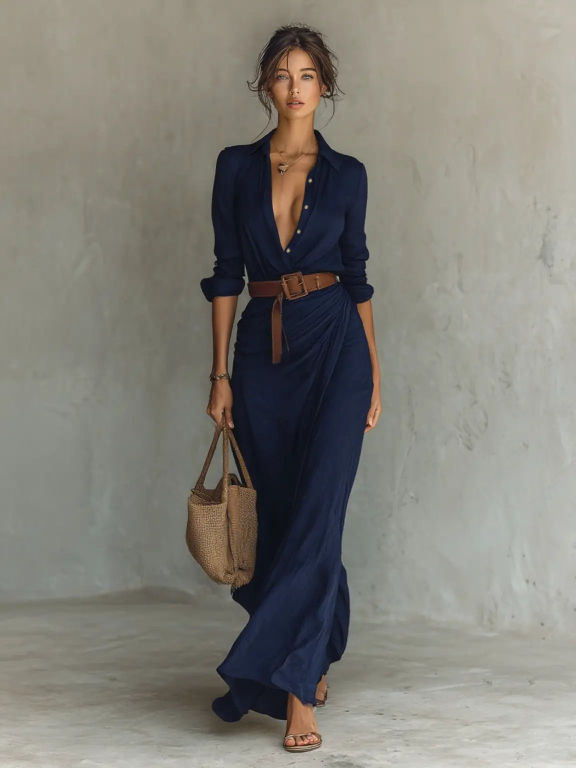 Sienna | Women's Collared Maxi Dress | Belted Waist · Faylori