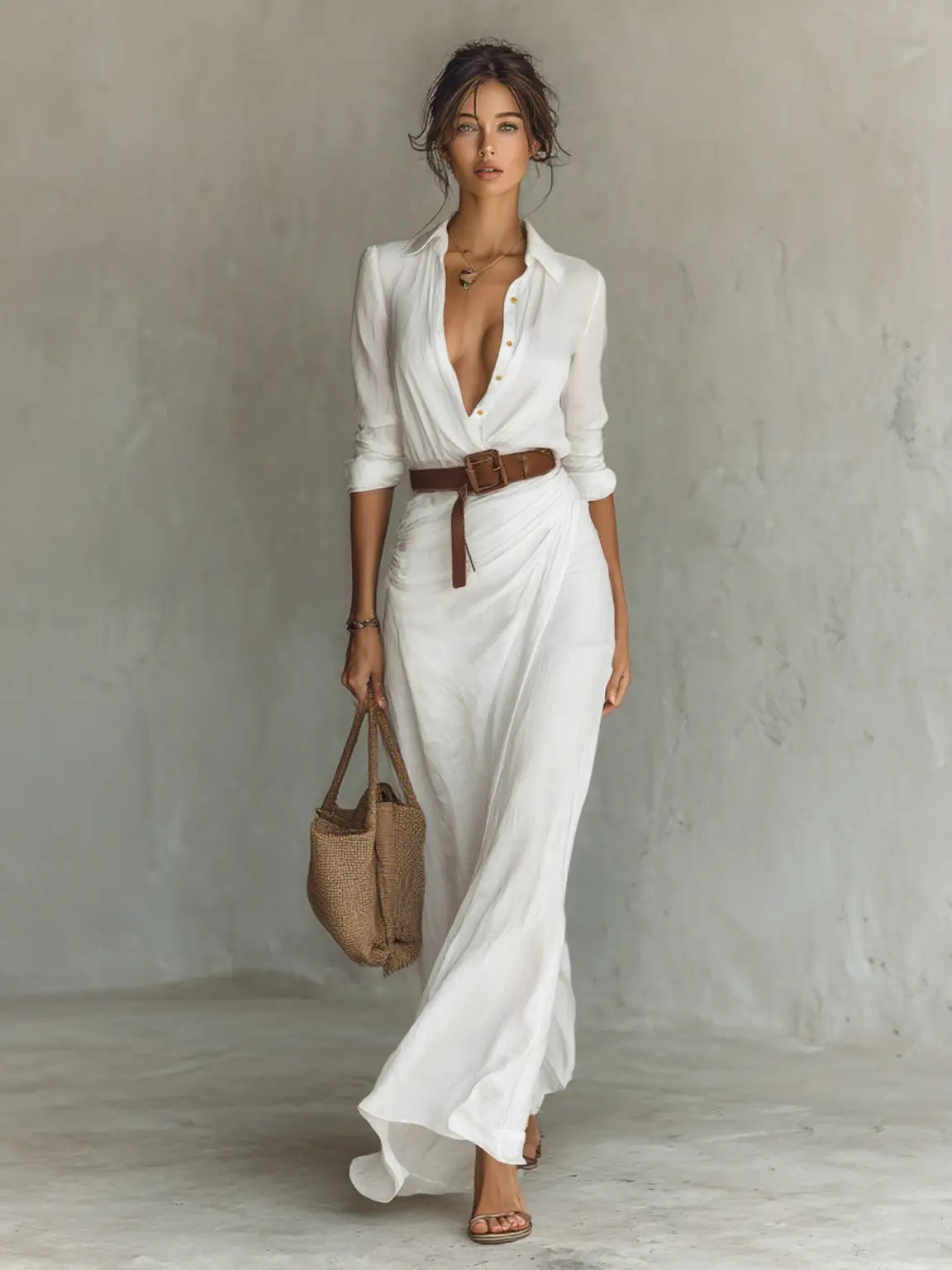 Sienna | Women's Collared Maxi Dress | Belted Waist · Faylori