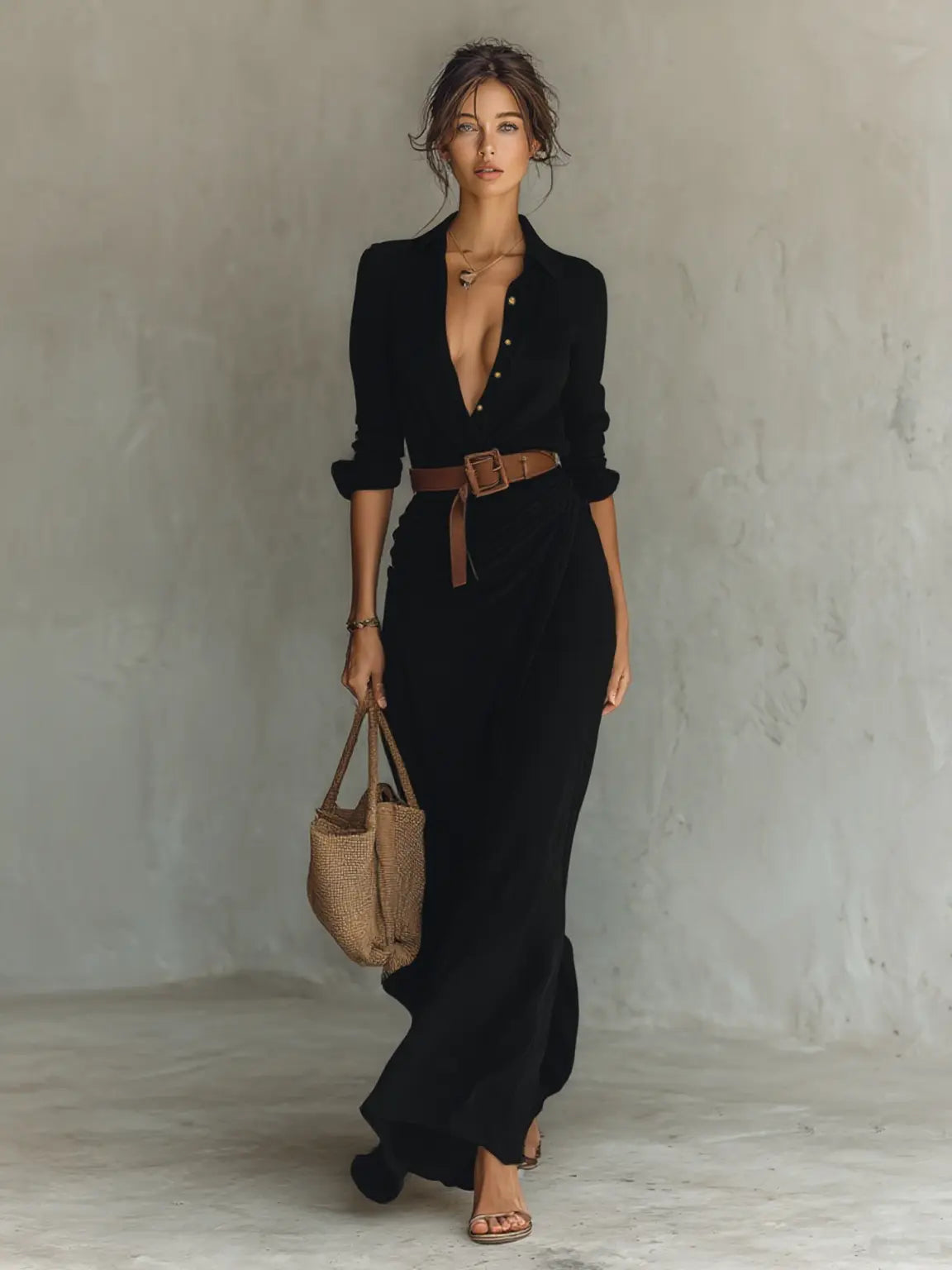 Sienna | Women's Collared Maxi Dress | Belted Waist · Faylori