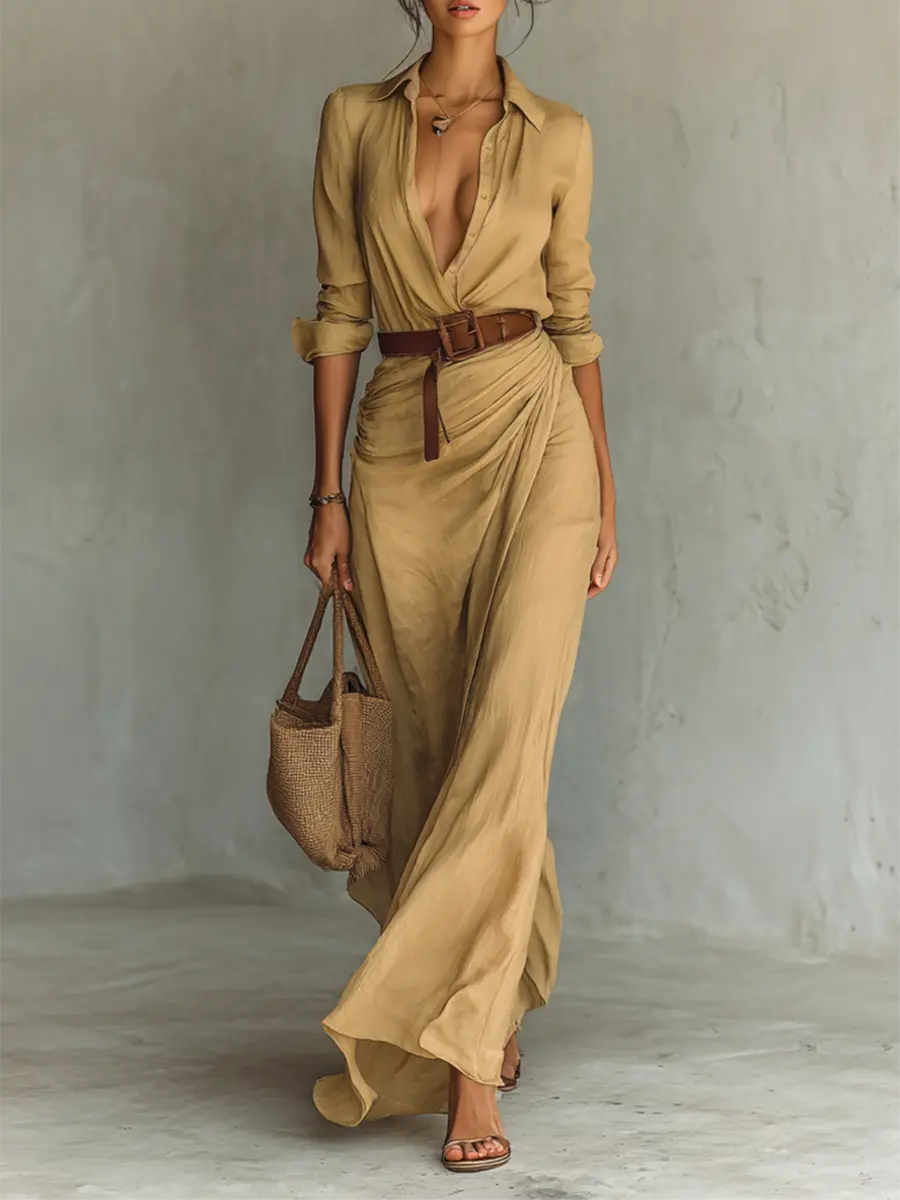 Sienna | Women's Collared Maxi Dress | Belted Waist · Faylori