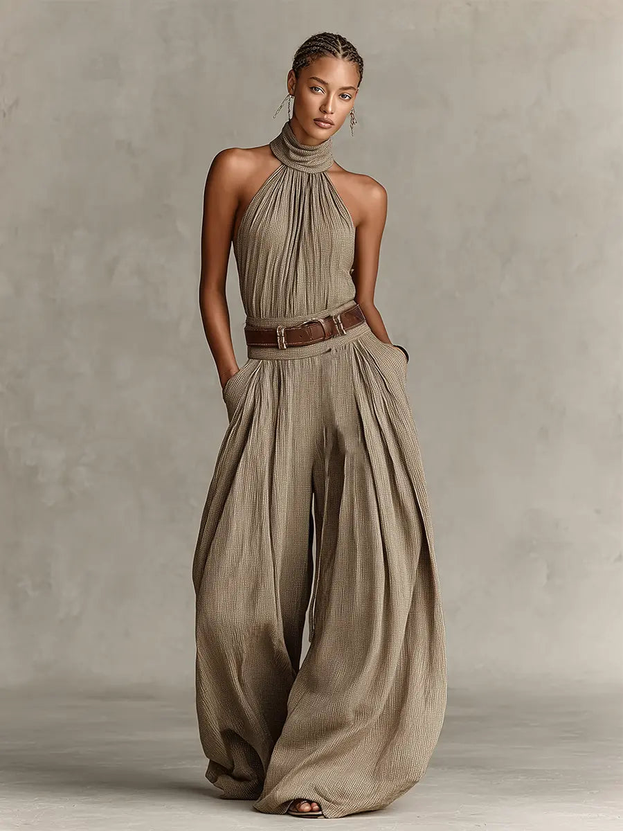 Vivian | Women's Halter Jumpsuit | Belted Waist · Faylori