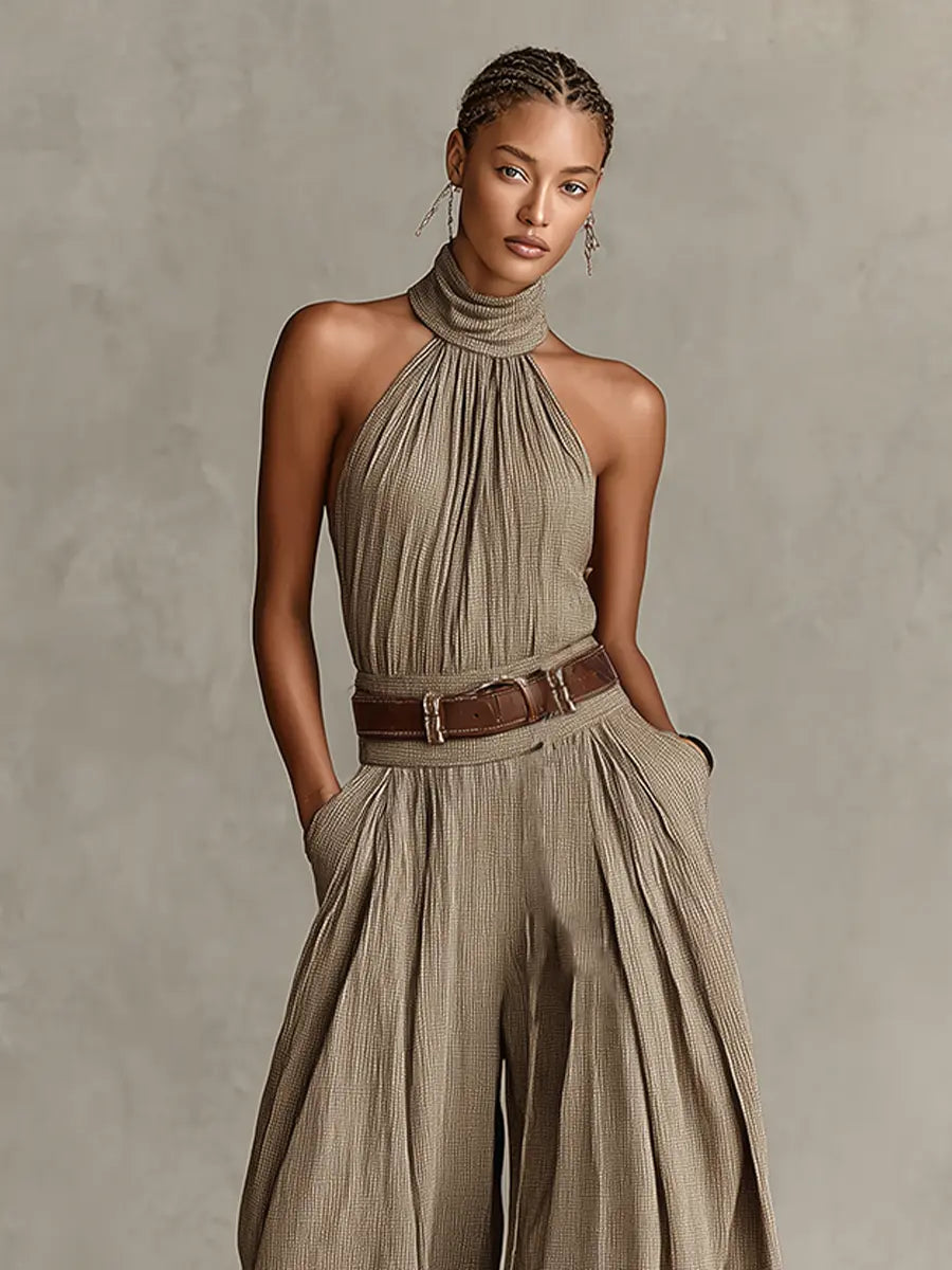 Vivian | Women's Halter Jumpsuit | Belted Waist · Faylori