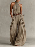 Vivian | Women's Halter Jumpsuit | Belted Waist · Faylori