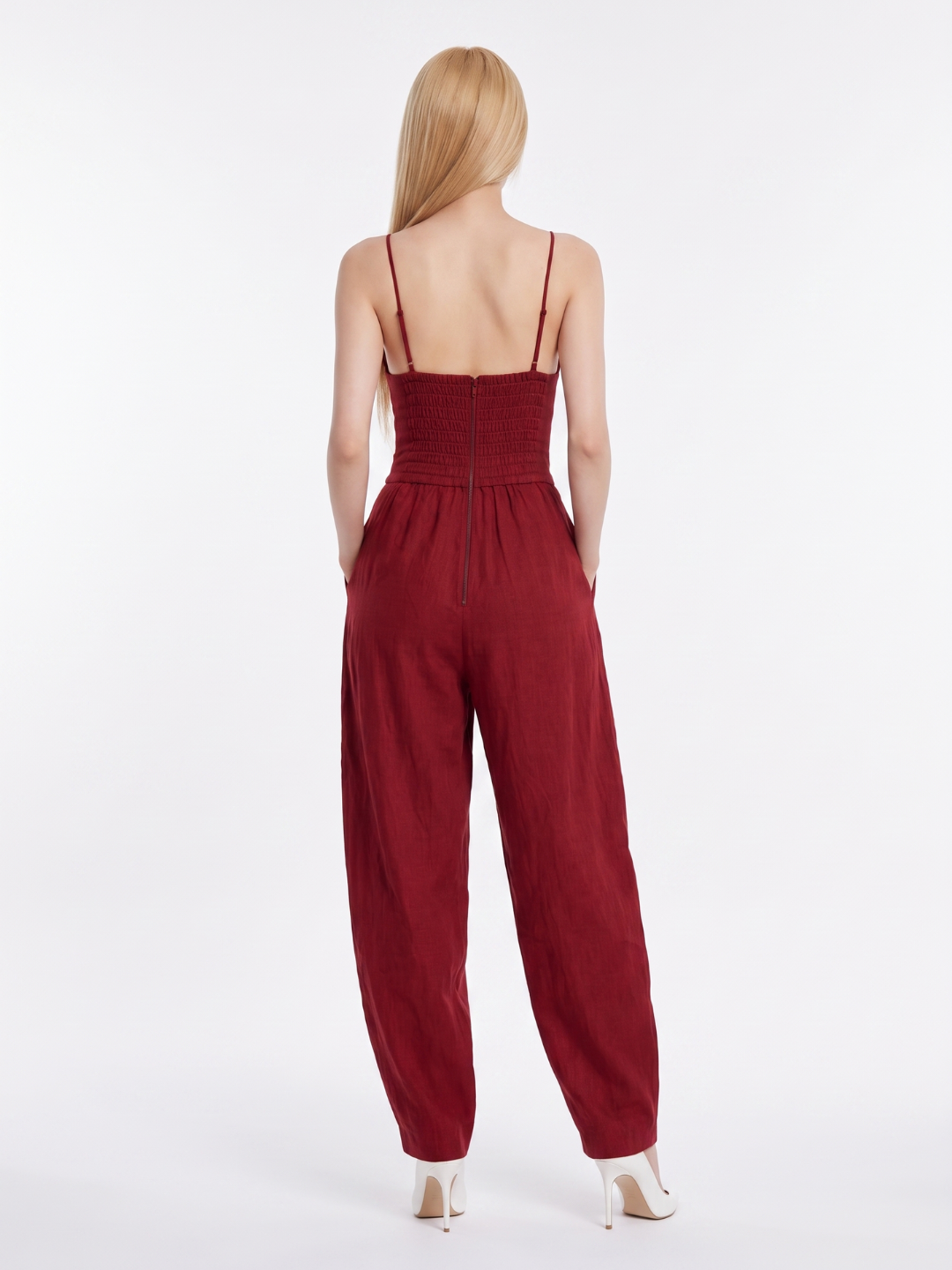 Vivienne | Women's Plunge-Neck Jumpsuit | Pleated Waist · Faylori