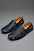 William Men's Perforated Slip-On Summer Loafers | Summer Driving Loafers | Navy Cut-Out Slip-On