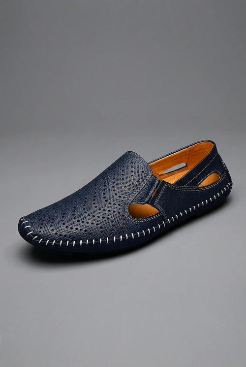 William Men's Perforated Slip-On Summer Loafers | Summer Driving Loafers | Navy Cut-Out Slip-On