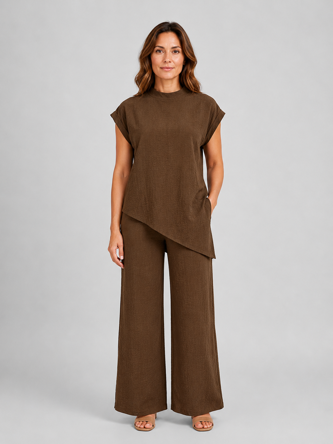 Women's Asymmetric Two-Piece Set | Mock Neck · Faylori