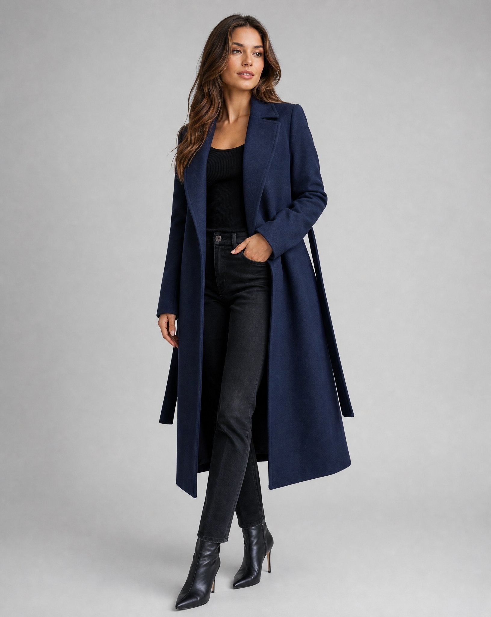 Women's Belted Longline Coat | Notch Lapel · Faylori