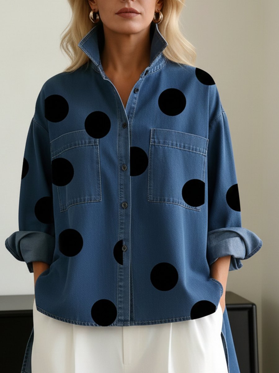 Women's Oversized Denim Shirt | Polka Dot · Faylori