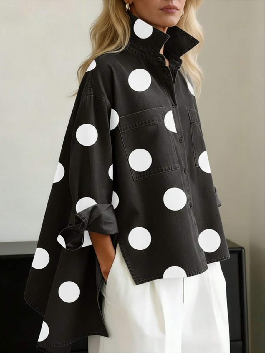 Women's Oversized Denim Shirt | Polka Dot · Faylori