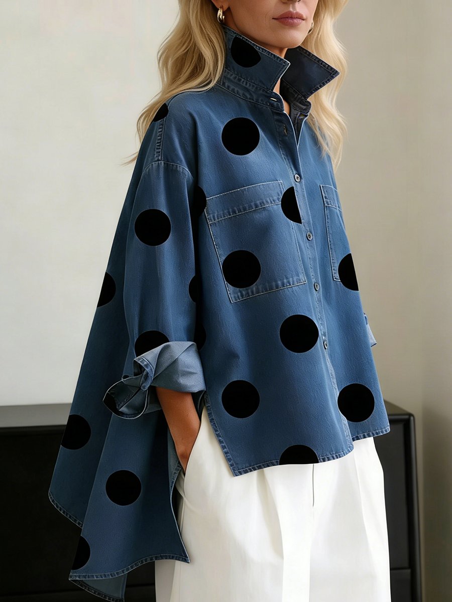 Women's Oversized Denim Shirt | Polka Dot · Faylori