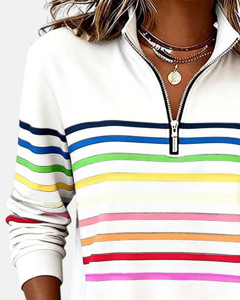 Women's Quarter-Zip Pullover | Rainbow Stripes · Faylori