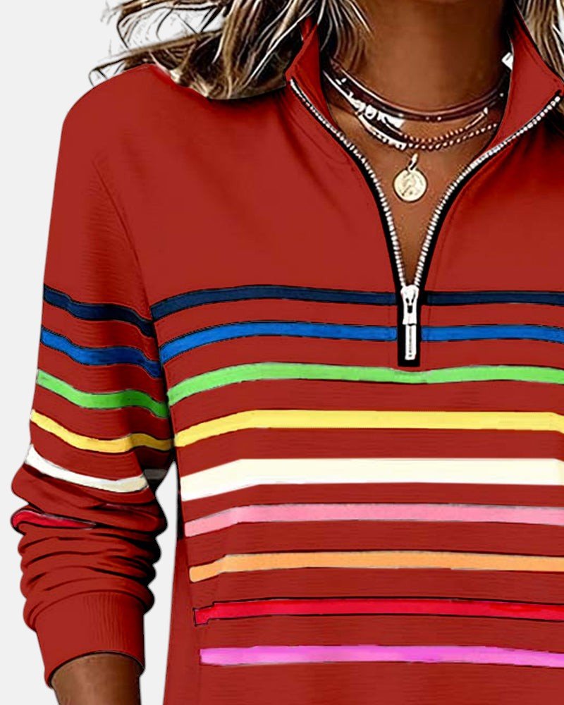 Women's Quarter-Zip Pullover | Rainbow Stripes · Faylori