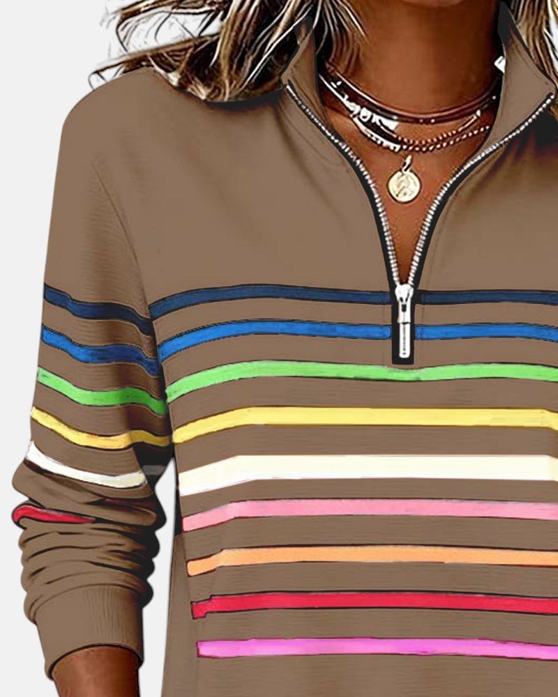 Women's Quarter-Zip Pullover | Rainbow Stripes · Faylori