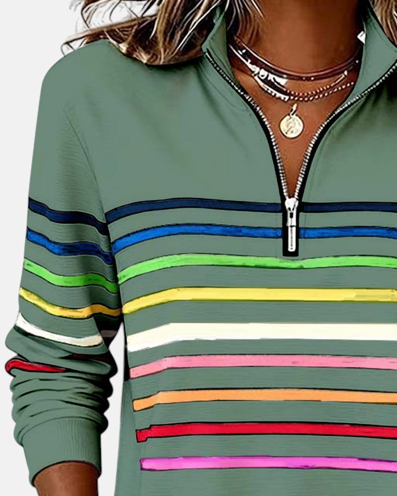 Women's Quarter-Zip Pullover | Rainbow Stripes · Faylori